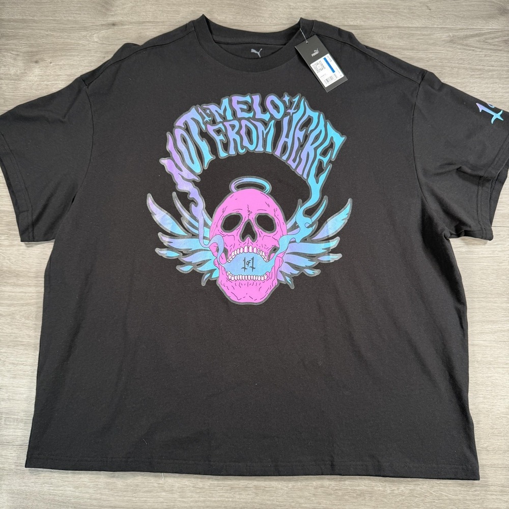 Puma LaMelo Ball Melo Reflections Shirt Mens XL Black Skull Oversized Fit